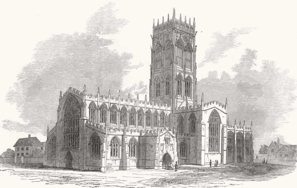 YORKS. St George's Church, Doncaster, recently burnt 1853 old antique print